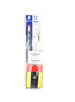 STAEDTLER Staedtler Pencil and Eraser With Tub Sharepener Combo Pack Pack Of 12 Pencils & 1 Sharpener 