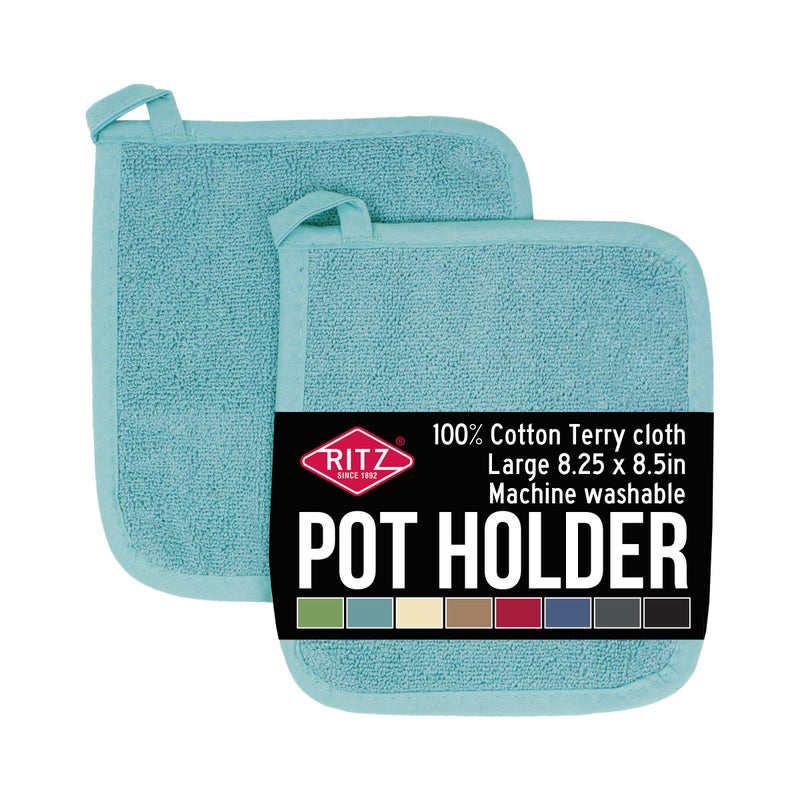Ritz Terry Potholder & Hot Pad: Unparalleled Heat Resistant  Durable 100% Cotton - Ergonomically Designed for Optimal Grip - Easy-Care Machine Washable  Perfect for Your Kitchen - Dew  2-Pk - Image 1