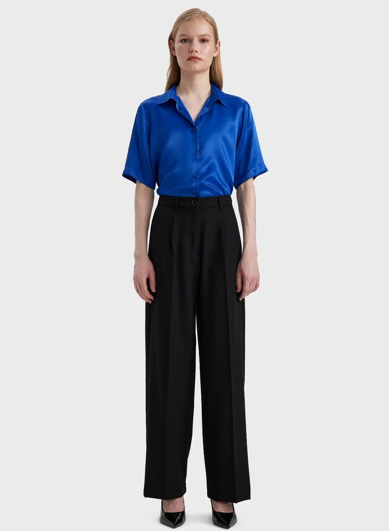 DeFacto  Regular Fit Shirt Collar Satin Short Sleeve Shirt for Women | Best Price UAE