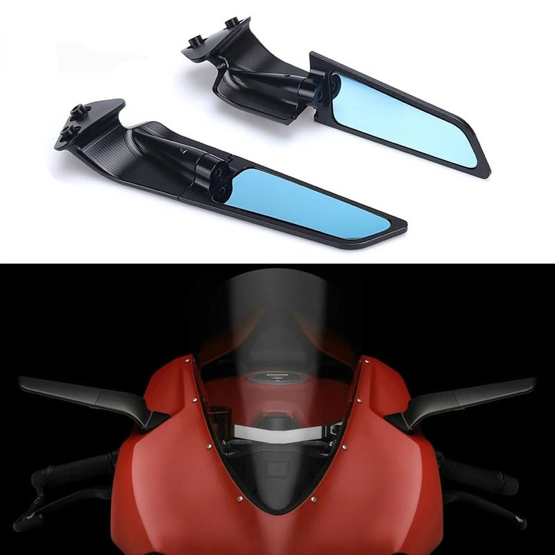 Compatible with Ducati Panigale 1299 1299S 959959 Corse Adjustable Rotating Wind Wing Rearview Mirrors Aluminum Blue Lenses Convex Side Mirrors Motorcycle Left Right Mirrors Replacement
