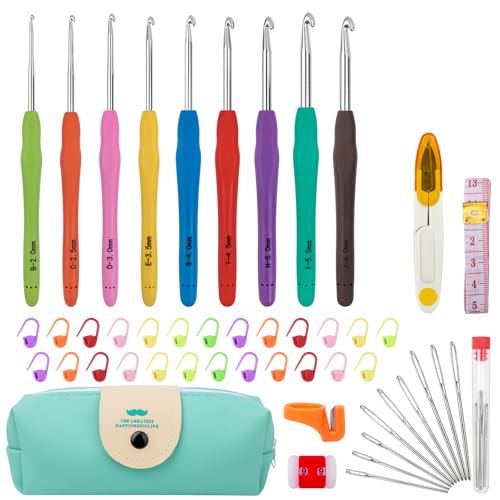 MECHEER Crochet Hooks 9 Sizes Crochet Hook Set, 49 Pack Yarn Crochet Kit for Beginners, Knitting Needles with Ergonomic Handles for Arthritic Hands, Crochet Needle Kit with Blue Case for Crocheters - Image 1