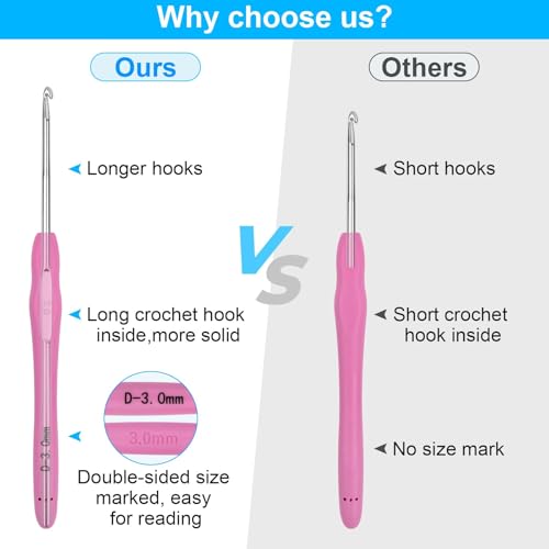 MECHEER Crochet Hooks 9 Sizes Crochet Hook Set, 49 Pack Yarn Crochet Kit for Beginners, Knitting Needles with Ergonomic Handles for Arthritic Hands, Crochet Needle Kit with Blue Case for Crocheters - Image 5