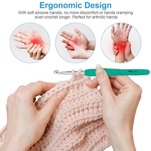 MECHEER Crochet Hooks 9 Sizes Crochet Hook Set, 49 Pack Yarn Crochet Kit for Beginners, Knitting Needles with Ergonomic Handles for Arthritic Hands, Crochet Needle Kit with Blue Case for Crocheters - Image 4