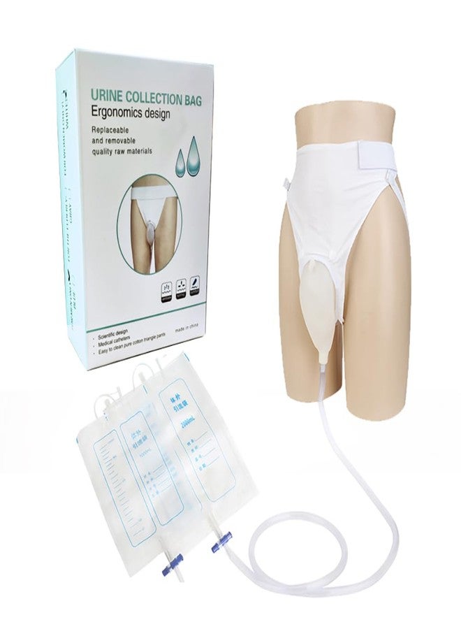 PRISMPICKS Urine Bag Collector: Women's Urinal - Breathable Adjustable Reusable Silicone Collector with Portable Wearable Odour - Free Urinary Drainage Bag with 2000 ml and 1000ml bags | White/Grey/Blue | for Women - Image 1