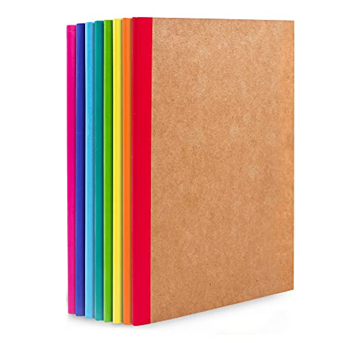 feela 8 Pack Composition Notebooks Bulk, Kraft Cover Lined Blank College Ruled Composition Travel Journals with Rainbow Spines For Women Students Business, 60 Pages, 8.3”x 5.5”, A5, 8 Colors - Image 1