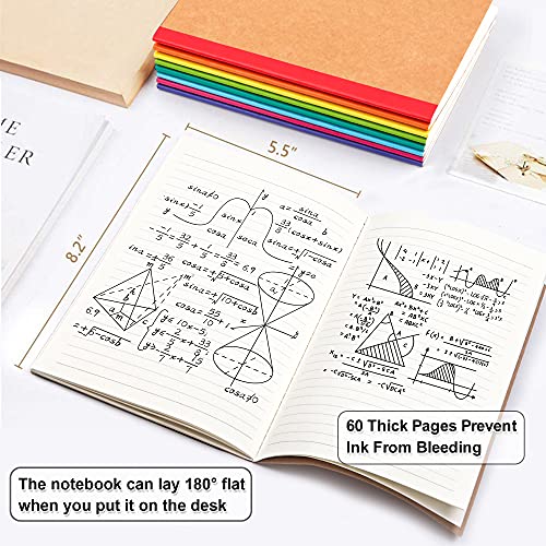 feela 8 Pack Composition Notebooks Bulk, Kraft Cover Lined Blank College Ruled Composition Travel Journals with Rainbow Spines For Women Students Business, 60 Pages, 8.3”x 5.5”, A5, 8 Colors - Image 2