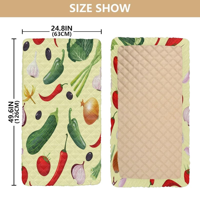 Vegetable Cot Sheet for Toddlers, Portable Toddler Travel Bed Sheet for Kids - Waterproof & Non-Slip Fitted Cover for Girls Boys, Soft Quilted Safety Padded Nap Mat, 25x 50 in - Image 3