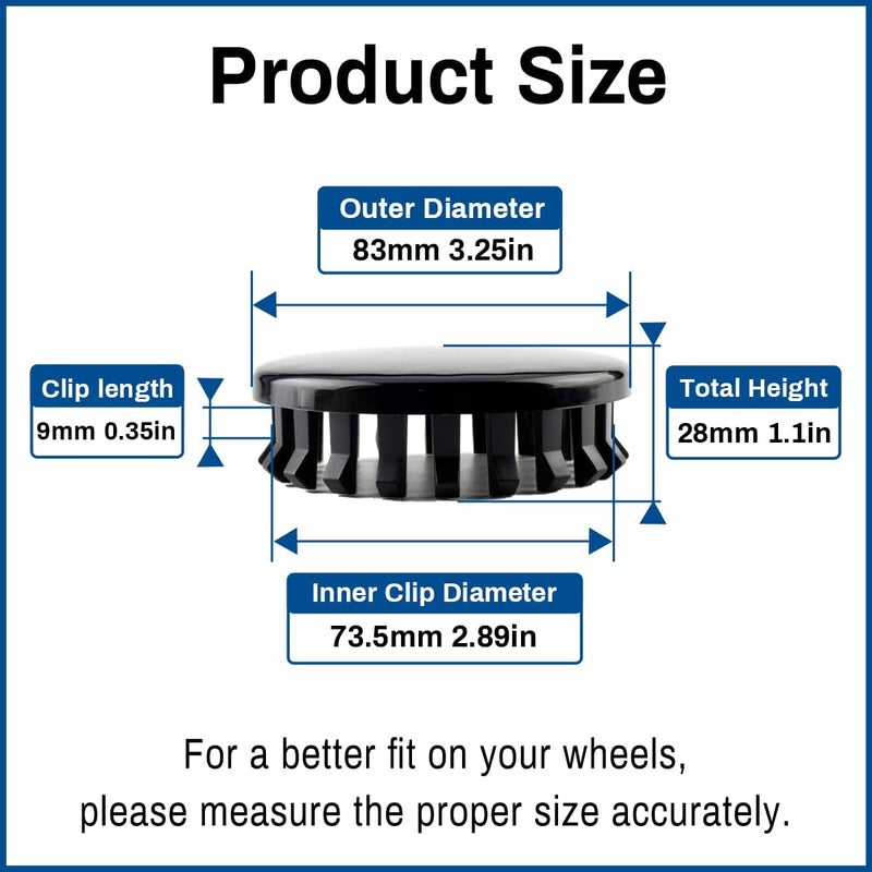 GTOWNWORKS 3.25 Inch 83MM Wheel Center Caps for Chevy - Black Center Cover Replacement - Image 2