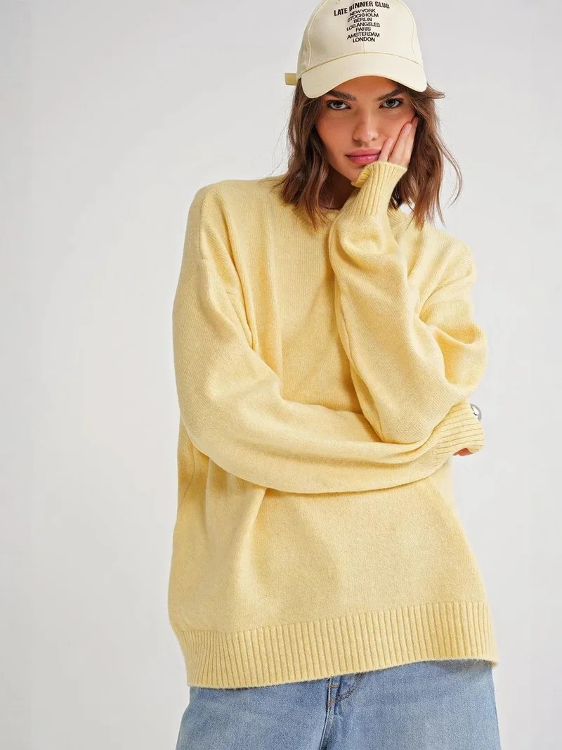 Mixray Lemon Yellow Mixray Oversized Knitwear Sweater for Women | Best Price UAE