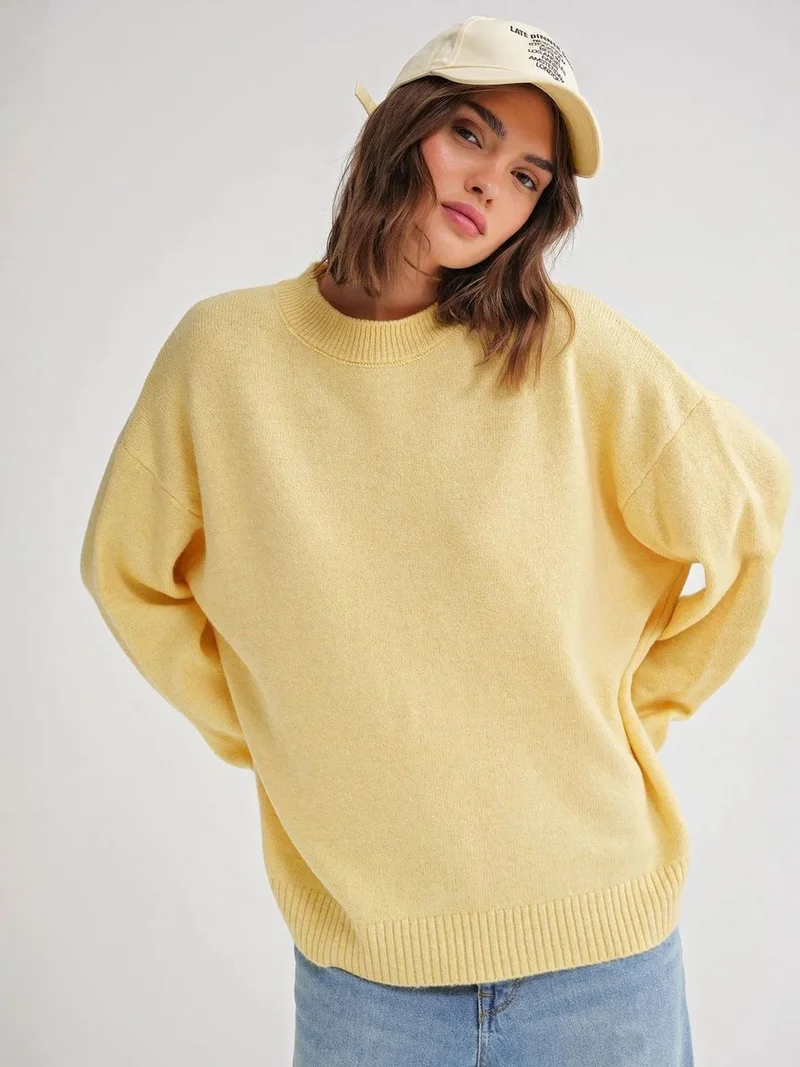 Mixray Lemon Yellow Mixray Oversized Knitwear Sweater for Women | Best Price UAE