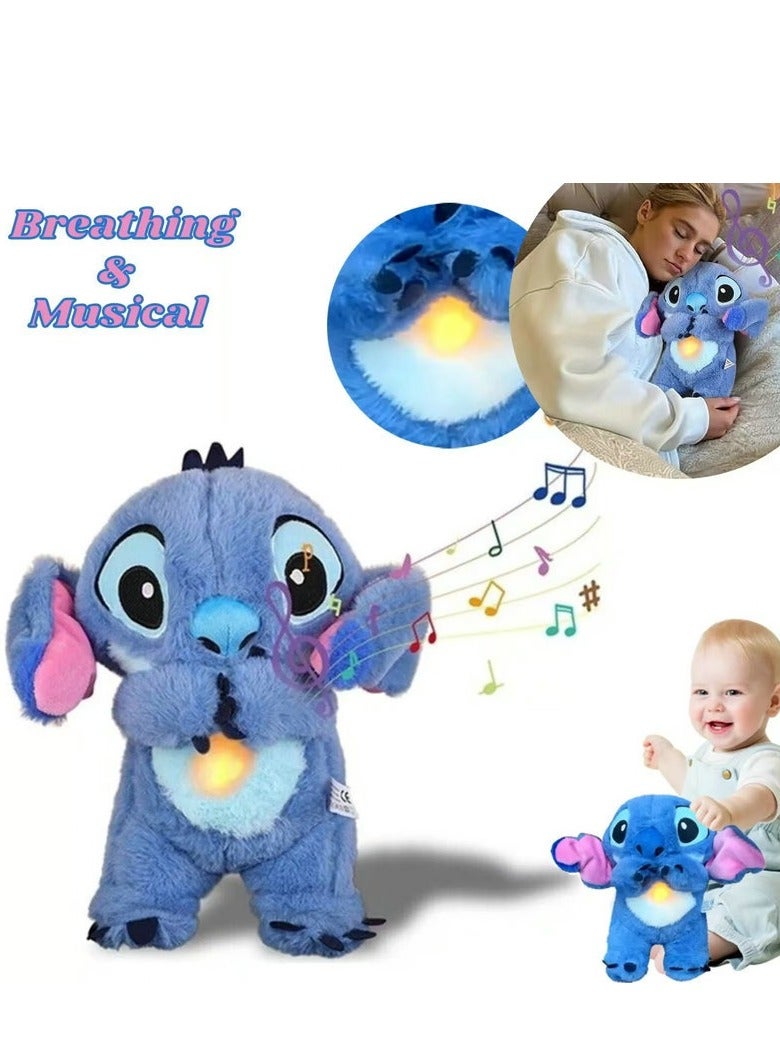 Breathing Plush Animal, Breathing Stitch Sleep Buddy, Soothing Snuggle Panda Plush Toy with Realistic Breathing Movement and Lights and Music (Blue 24cm) - Image 1