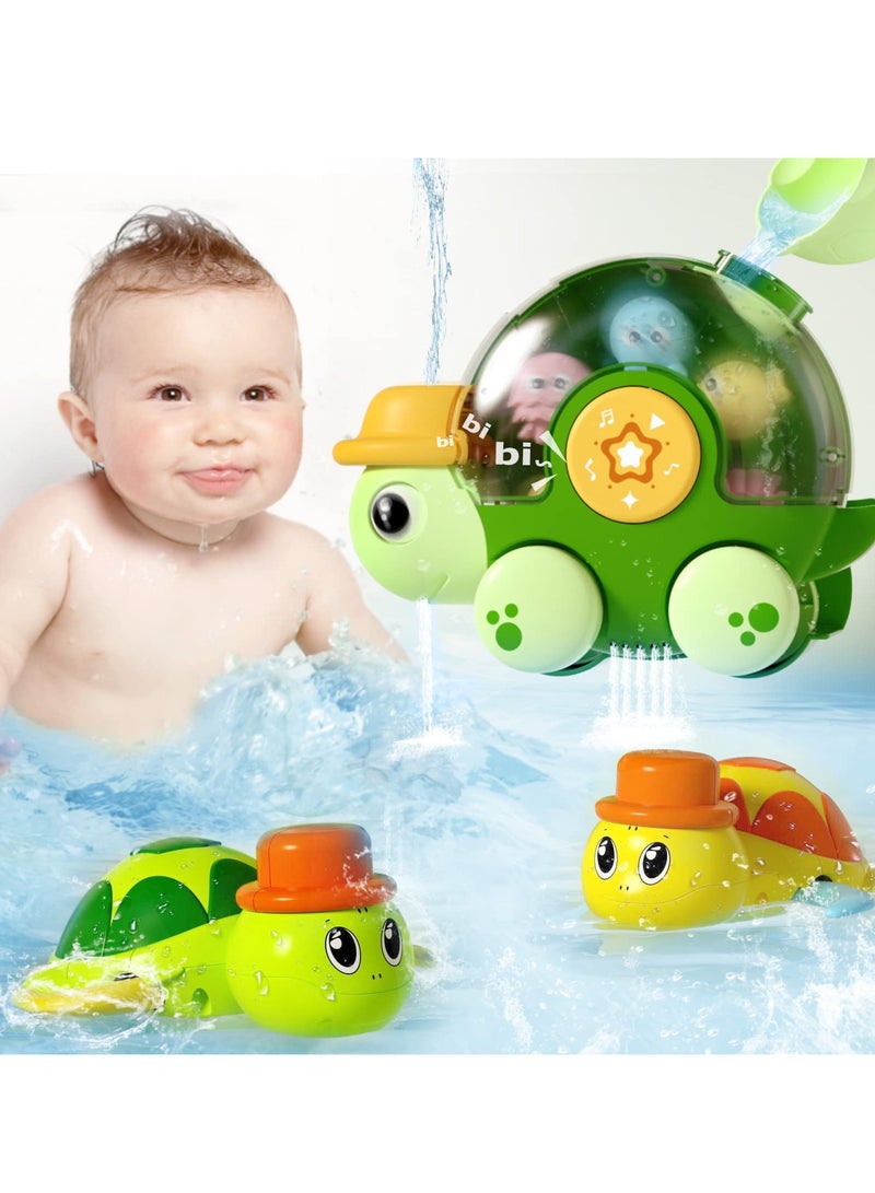 Excefore Baby Bath Toys with 2 Wind Up Toys,Cute Turtle Waterfall Water Station Toy with Cup, Swimming Shower Toys with Rotatable Waterwheel, Bathub Toys Gift for Boys Girls 2 3 4 years - Image 1