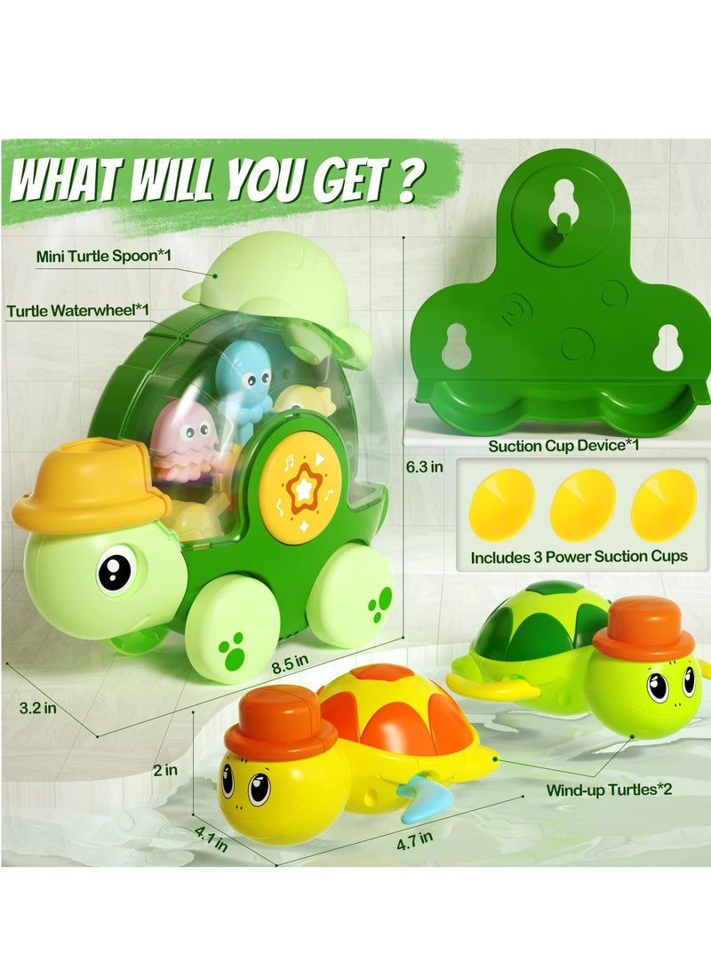 Excefore Baby Bath Toys with 2 Wind Up Toys,Cute Turtle Waterfall Water Station Toy with Cup, Swimming Shower Toys with Rotatable Waterwheel, Bathub Toys Gift for Boys Girls 2 3 4 years - Image 3