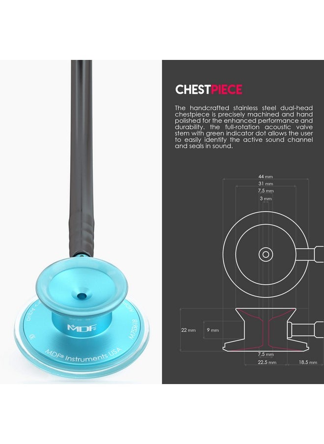 MDF Instruments MDF Instruments, Acoustica Lightweight Stethoscope for Doctors, Nurses, Students, Home Health Use, Adult, Dual Head, Black Tube, Aqua Chestpiece-Headset, MDF747XPAQ11  - Image 5