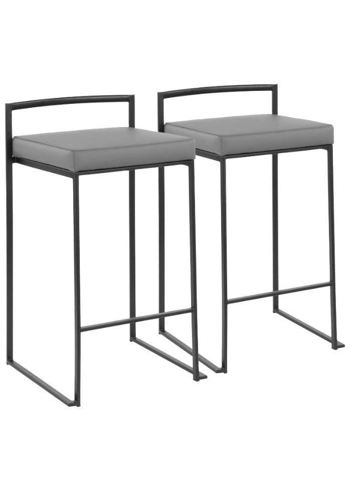 Generic Indian Decor 55126 Counter Height Barstools Metal High Stools Pub Counter Height Barstool with Grey Tufted Seat and Black Metal Base Kitchen Chair for RestaurantBarCafeSet of 265Cm  - Image 1