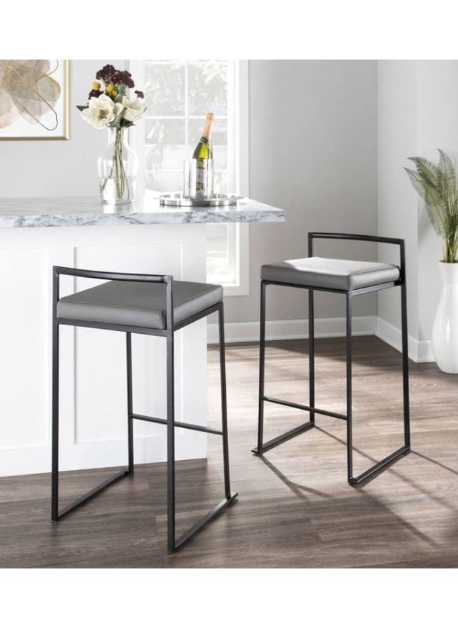 Generic Indian Decor 55126 Counter Height Barstools Metal High Stools Pub Counter Height Barstool with Grey Tufted Seat and Black Metal Base Kitchen Chair for RestaurantBarCafeSet of 265Cm  - Image 2