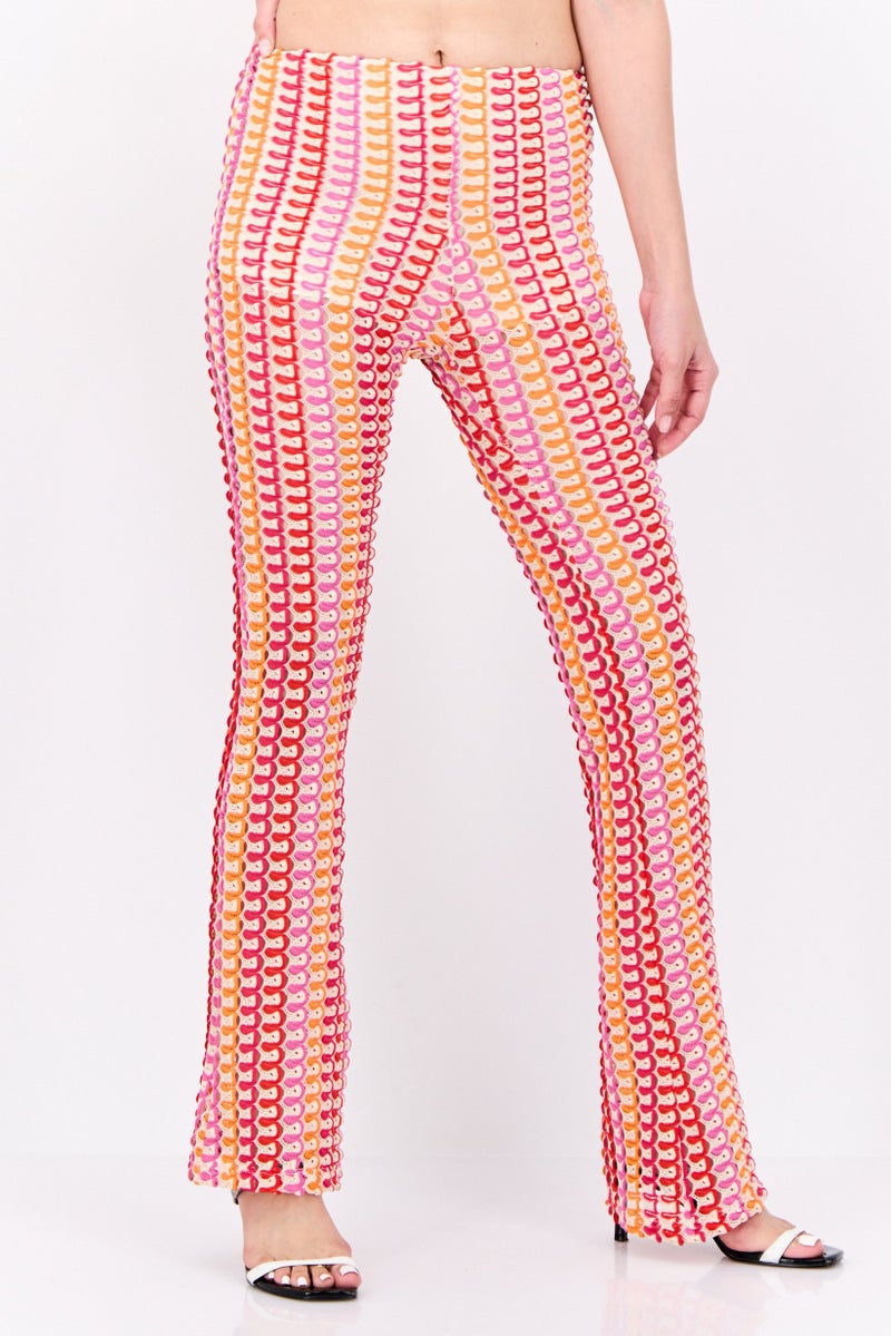 Bershka Women Regular Fit Crochet Wide Leg Pants, Red - Image 1