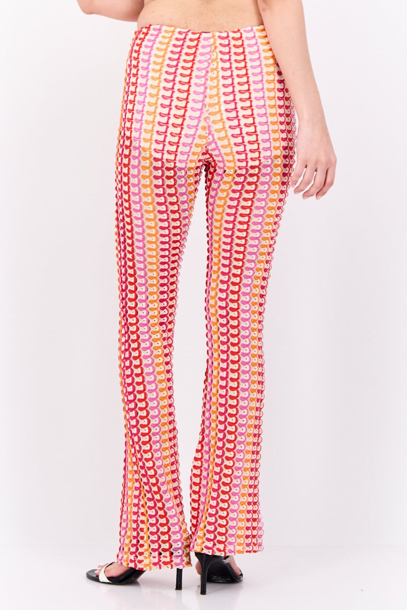 Bershka Women Regular Fit Crochet Wide Leg Pants, Red - Image 3