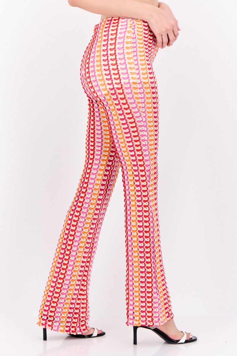 Bershka Women Regular Fit Crochet Wide Leg Pants, Red - Image 2