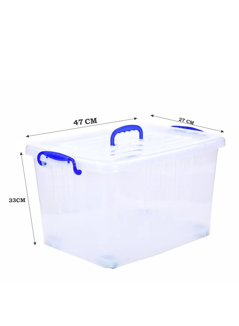 HIWARE Plastic Storage Box 30 Ltr 2 Pcs Set With Lockable Lid And Wheels | Clear Plastic Storage Boxes With Lids | Transparent Organizer For Clothes, Toys, Tools, Arts And Crafts | Home Storage ( SET OF 2 ) - Image 2
