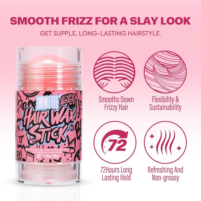Immetee Odor resistant Hair Wax Stick Womens, Frizz & Flyaways Hair Tamer Stick, Not Greasy, No Residue, Hair Wigs Edge Control Slick Gel for Hairstyling,1.05oz/30g (Raspberry) Gulf mainstream practical design - Image 3