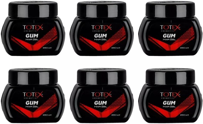 Totex Hair Styling Gum Gel Ultra Strong Hold 250ml Pack of 6 Professional Gummy Hair Gel for Men Women Edge Control Braiding Gel Extreme Hold Wet Shine Finish NonFlaky Styling Formula