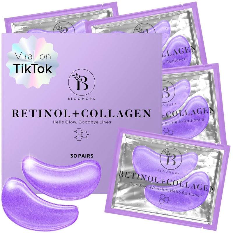 BLOOMORA Retinol Collagen Under Eye Patches 30 Pairs Under Eye Patches for Dark Circles and Puffy Eyes Under Eye Mask Puffy Eyes Treatment - Image 1