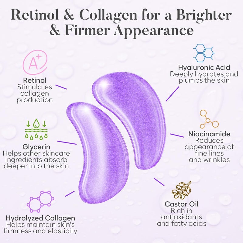 BLOOMORA Retinol Collagen Under Eye Patches 30 Pairs Under Eye Patches for Dark Circles and Puffy Eyes Under Eye Mask Puffy Eyes Treatment - Image 2