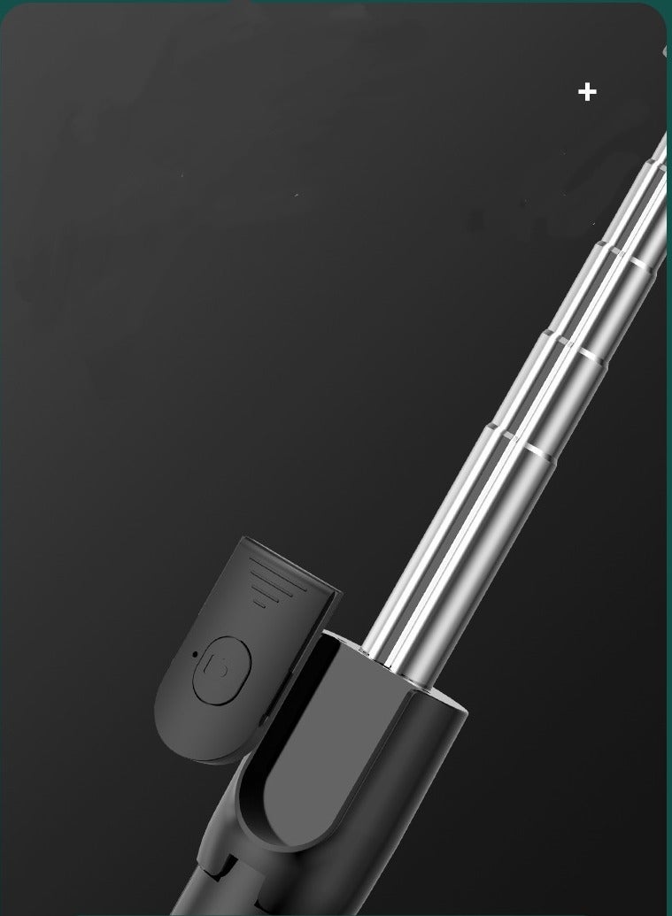 5 - section retractable mini selfie stick, with a tripod stand, a remote control and a fill light, in black.  - Image 5