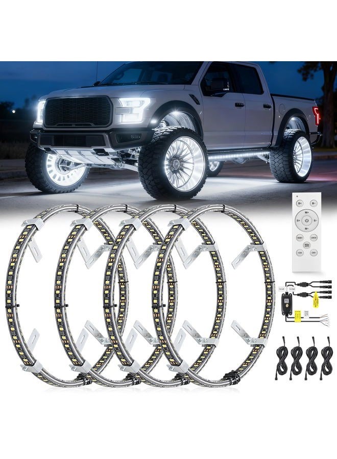 Nilight 4PCS 17inch Double Row LED Wheel Ring Lights Pure White with Remote Control w/Turn Signal Braking and Reverse Function Dual Row for Car Van SUV Truck - Image 1
