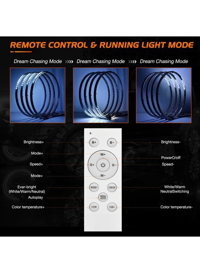 Nilight 4PCS 17inch Double Row LED Wheel Ring Lights Pure White with Remote Control w/Turn Signal Braking and Reverse Function Dual Row for Car Van SUV Truck - Image 3