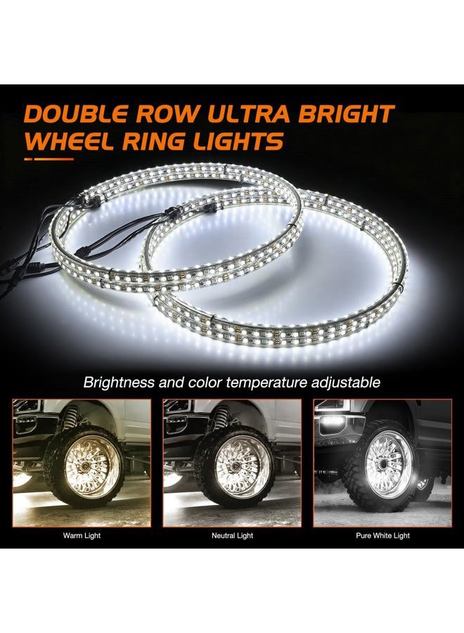 Nilight 4PCS 17inch Double Row LED Wheel Ring Lights Pure White with Remote Control w/Turn Signal Braking and Reverse Function Dual Row for Car Van SUV Truck - Image 4