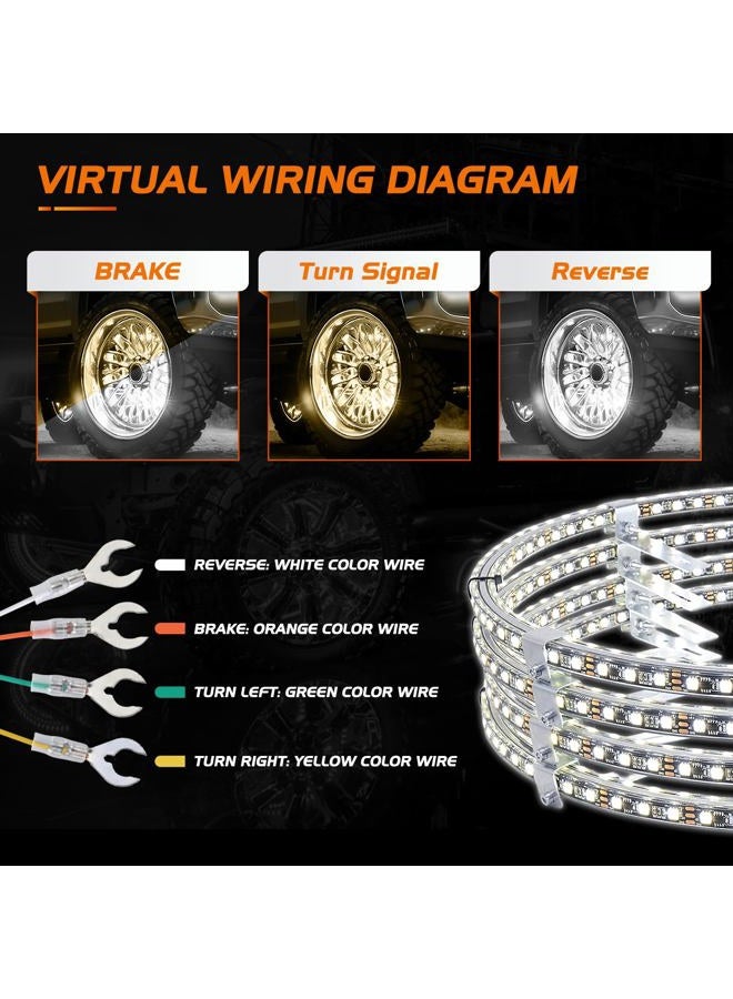 Nilight 4PCS 17inch Double Row LED Wheel Ring Lights Pure White with Remote Control w/Turn Signal Braking and Reverse Function Dual Row for Car Van SUV Truck - Image 2