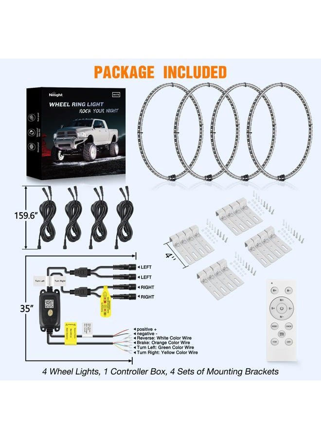 Nilight 4PCS 17inch Double Row LED Wheel Ring Lights Pure White with Remote Control w/Turn Signal Braking and Reverse Function Dual Row for Car Van SUV Truck - Image 5
