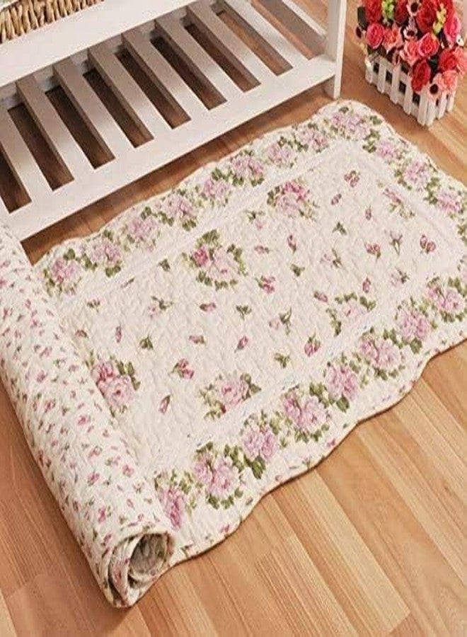 USTIDE Rustic Rose Flowers Area Carpet, Home Decor Cotton Pink Roses Pattern Bedroom Floor Rugs, Unique Quilted Washable Bathroom Rug 2x4 (Pink) - Image 3
