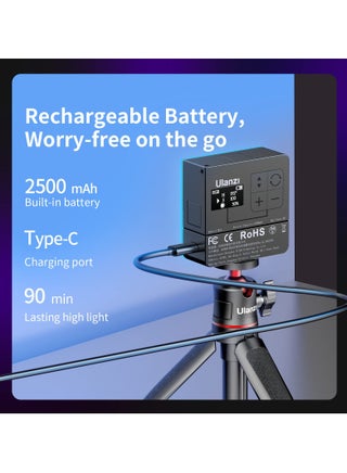 مصباح فيديو ULANZI VL49 Pro RGB، كاميرا LED صغيرة قابلة للشحن قابلة للشحن 360 درجة محمولة بالألوان الكاملة، 2500-9000K مصباح لوحة LED قابل للتعتيم مع شاشة LCD، إضاءة تصوير فوتوغرافي تدعم الجذب المغناطيسي - view 3