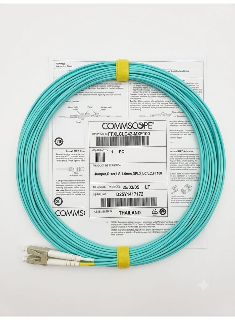 COMMSCOPE LC to LC Duplex Fiber Optic Patch Cable, FFXLCLC42-MXF100, 30 Meters, Aqua
