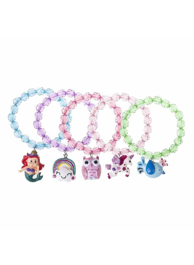 Wingchold (5pc animal bracelet) - 5pc Mermaid Bracelet, Unicorn Bracelet, Little Girl Animal Bracelets, Teens Kids Owl Pendant Beaded Bracelet Girl Party Favour Pretend Play Bracelet (animal bracelet) - Image 2