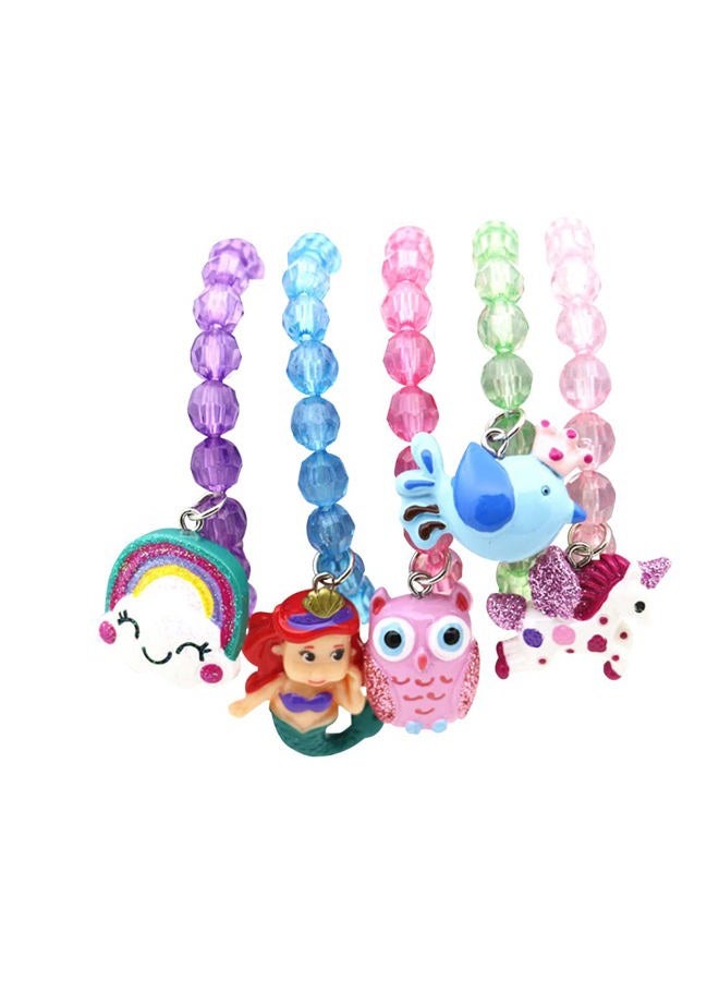 Wingchold (5pc animal bracelet) - 5pc Mermaid Bracelet, Unicorn Bracelet, Little Girl Animal Bracelets, Teens Kids Owl Pendant Beaded Bracelet Girl Party Favour Pretend Play Bracelet (animal bracelet) - Image 1