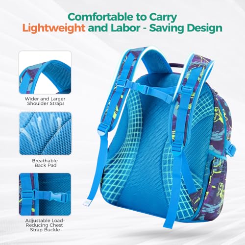 Choco Mocha Dinosaur Backpack School Backpack Set for Boys, Kids Backpacks and Lunch Box Set with Water Bottle Elementary School 17 Inch Bookbag, Blue - Image 5
