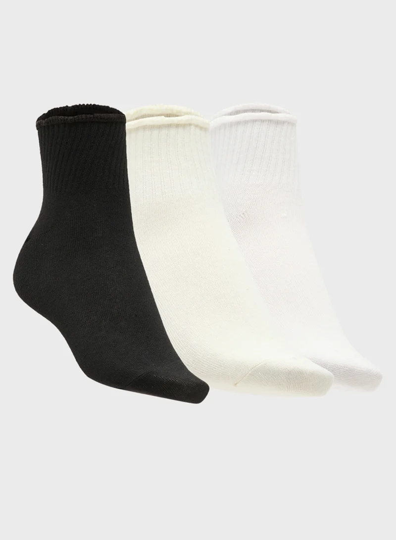 Ginger 3PK Cotton Lettuce Hem Ankle Socks