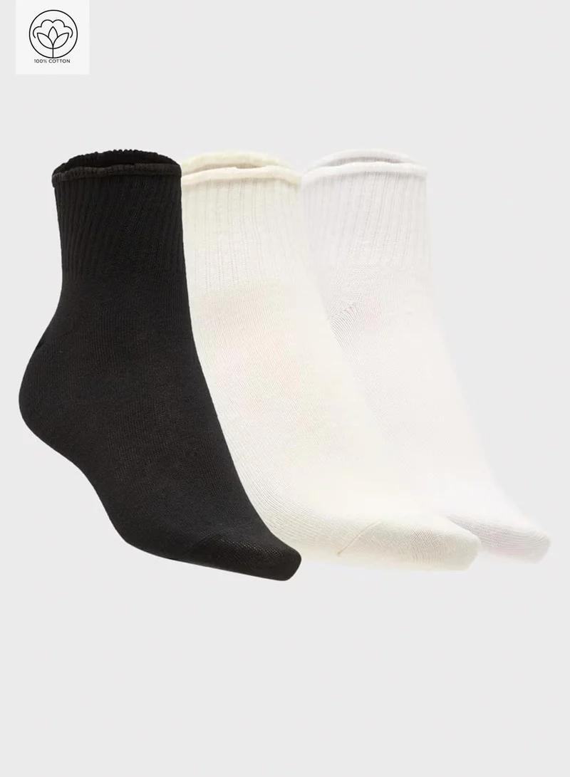Ginger 3PK Cotton Lettuce Hem Ankle Socks