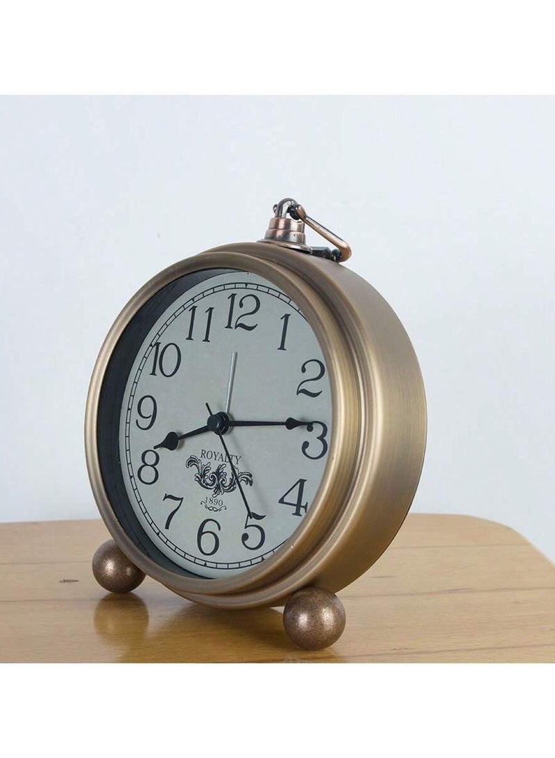 1 قطعة ساعة منبه حديدية أوروبية كلاسيكية عتيقة ذات فنون حديدية أوروبية 1 قطعة ساعة إلكترونية أمريكية إبداعية منزلية بسيطة وشخصية صامتة، ديكور منزلي، ديكور غرفة - Image 3