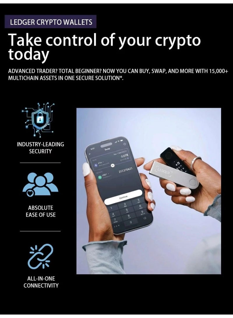 Ledger Nano X Hardware Wallet | Safest Crypto & NFT Cold Storage, Big Screen + Wireless Bluetooth & Type-C Connectivity, 5500+ Assets & Coins Supported, for iOS & Android, MacOS & Windows - Image 2