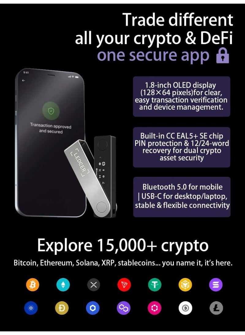 Ledger Nano X Hardware Wallet | Safest Crypto & NFT Cold Storage, Big Screen + Wireless Bluetooth & Type-C Connectivity, 5500+ Assets & Coins Supported, for iOS & Android, MacOS & Windows - Image 4