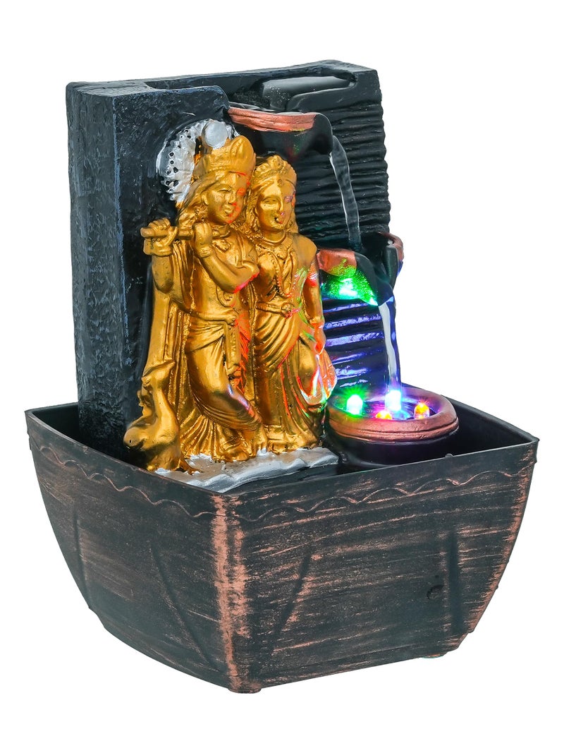 CHRONIKLE Dark Grey Polyresin Tabletop Radhe Krishna 3 Step Indoor Water Fountain for Home Decor with LED, Speed Control Pump (Size: 7 x 5 INCH | Weight: 680 Gram) - Image 2
