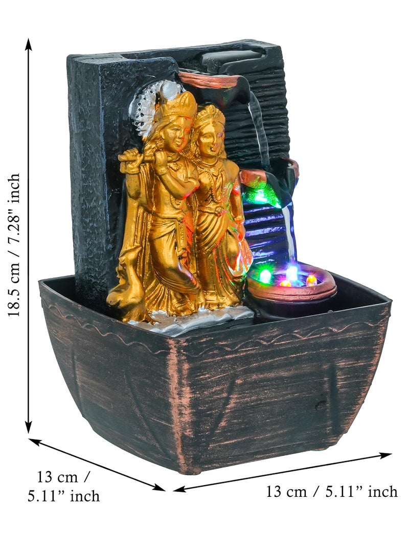 CHRONIKLE Dark Grey Polyresin Tabletop Radhe Krishna 3 Step Indoor Water Fountain for Home Decor with LED, Speed Control Pump (Size: 7 x 5 INCH | Weight: 680 Gram) - Image 3