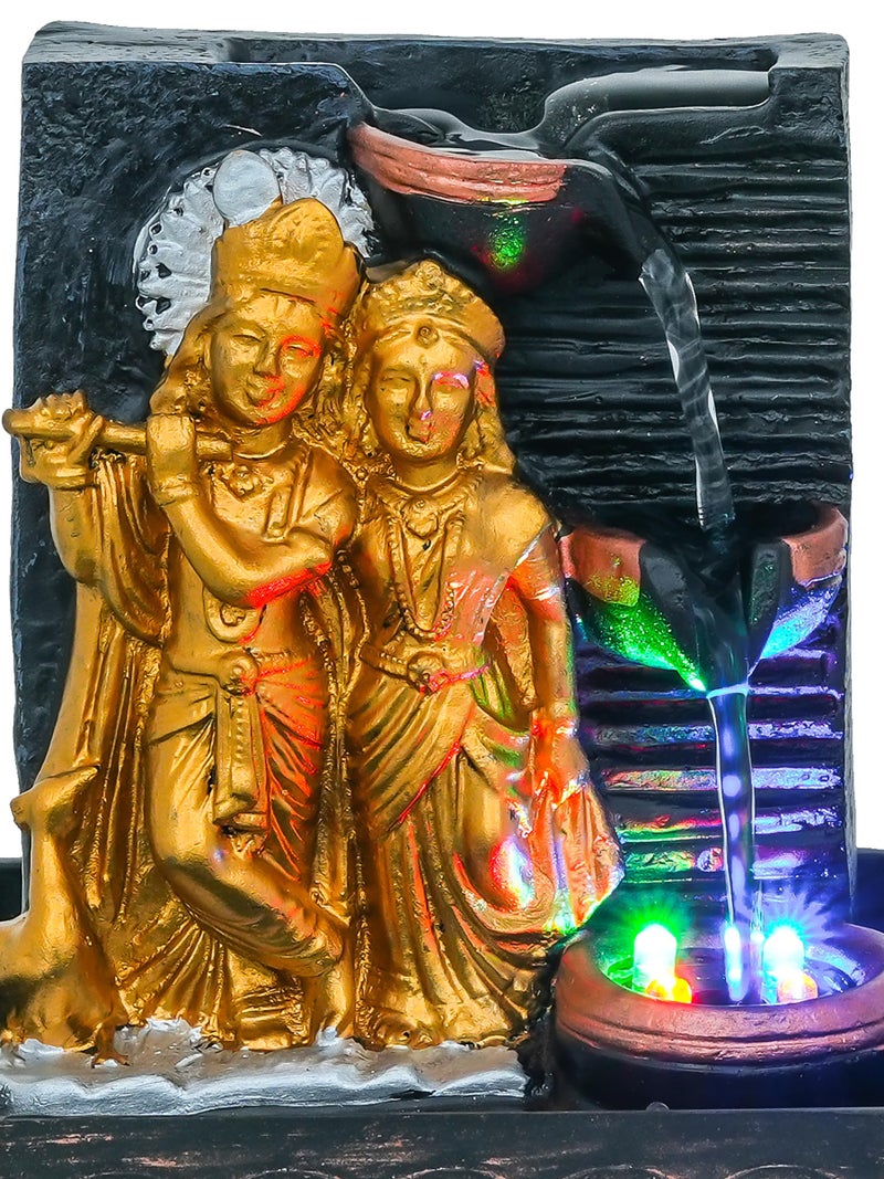 CHRONIKLE Dark Grey Polyresin Tabletop Radhe Krishna 3 Step Indoor Water Fountain for Home Decor with LED, Speed Control Pump (Size: 7 x 5 INCH | Weight: 680 Gram) - Image 5