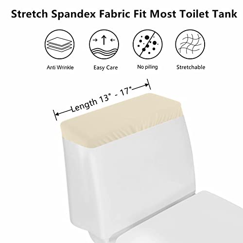 AZHCHKE Toilet Tank Lid Cover, Bathroom Stretch Washable Spandex Toilet Tank Protector Cover with Elastic Bottom, Beige - Image 2