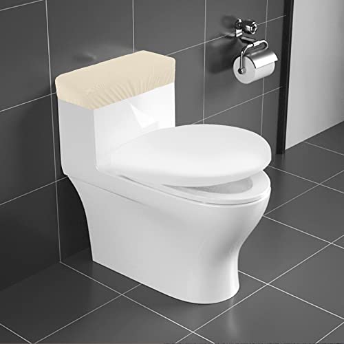 AZHCHKE Toilet Tank Lid Cover, Bathroom Stretch Washable Spandex Toilet Tank Protector Cover with Elastic Bottom, Beige - Image 1